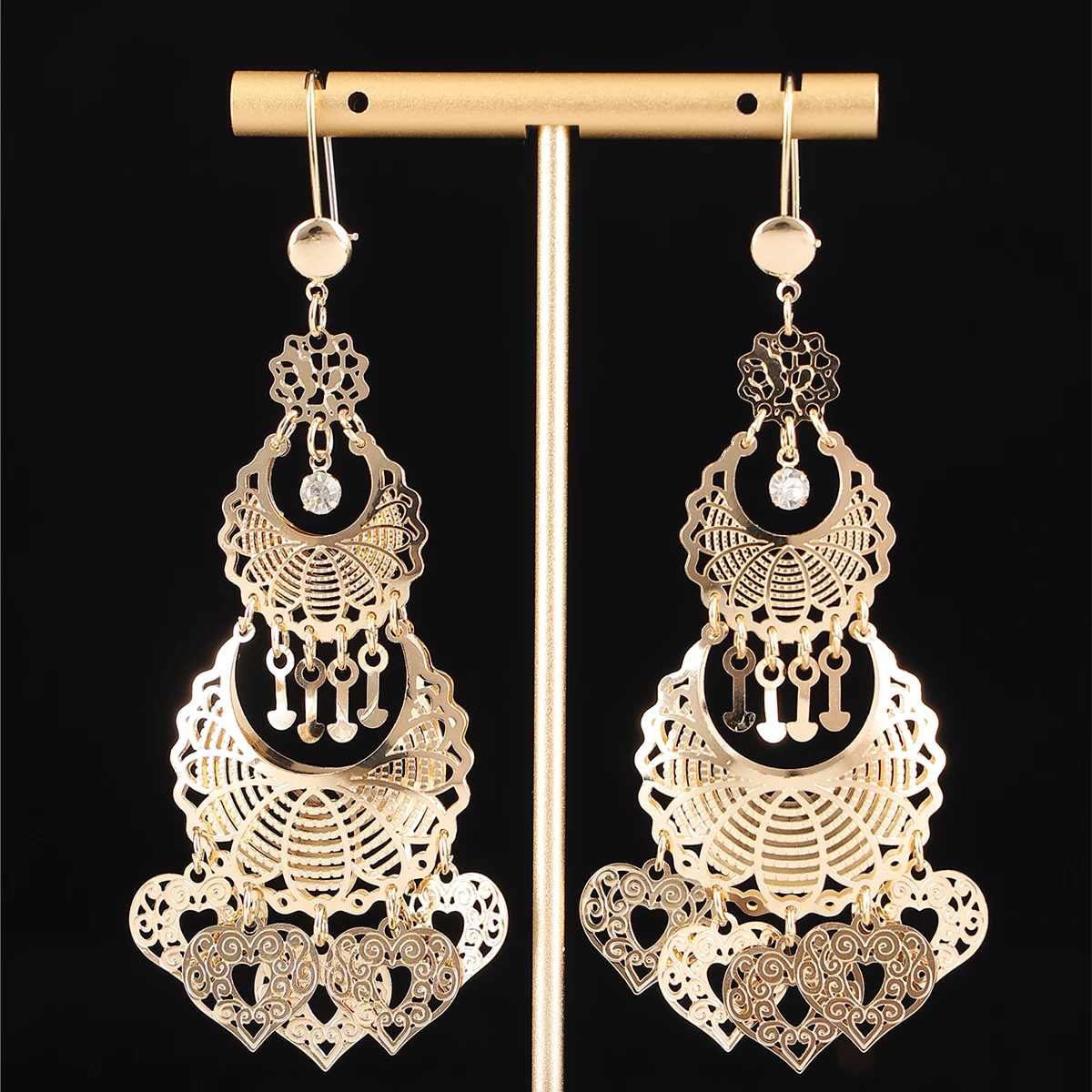 Arab Dangle Earrings with Hollow Tassels Algerian Wedding Jewelry Women Earrings Hollow-out Design Of Love Shape Ear Hook