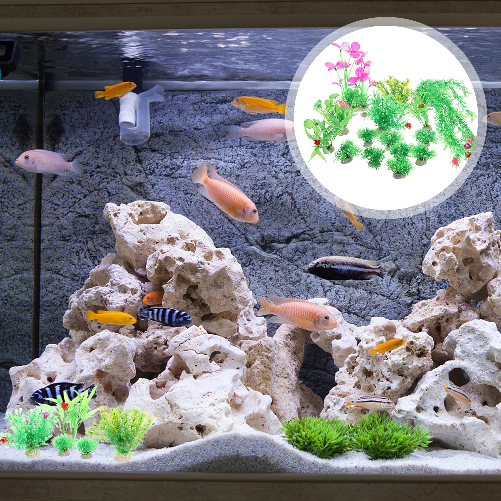 

15Pcs Aquarium Decorative Plant Set Lifelike Plastic Water Grass for Fish Tank Landscape Bright Artificial Plants Aquarium