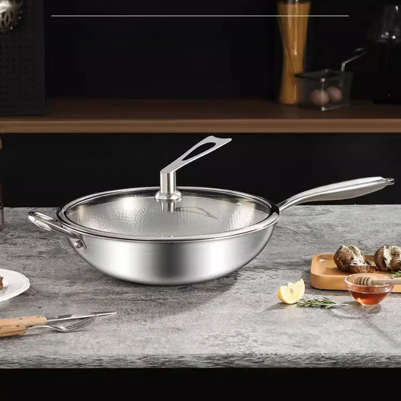 

Титановая сковорода вок без покрытия, титановая сковорода с антипригарным покрытием, рыбный вок, индукционная плита для жарки с плоским дном, пароварка из нержавеющей стали