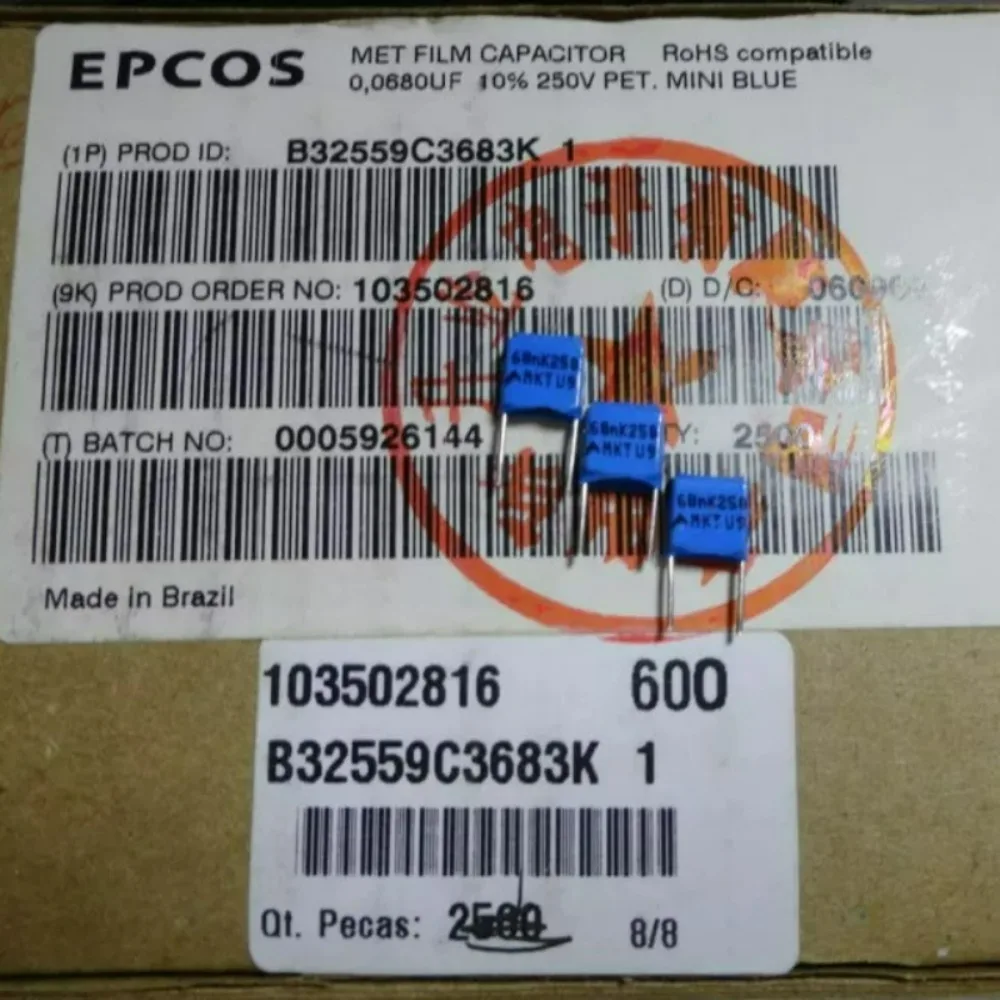 10pcs/lot EPCOS MKT 0.068uf 250V 68nf 683 K 10% Brand New 5mm Metallized Polyester Film Capacitor B32559C3683K