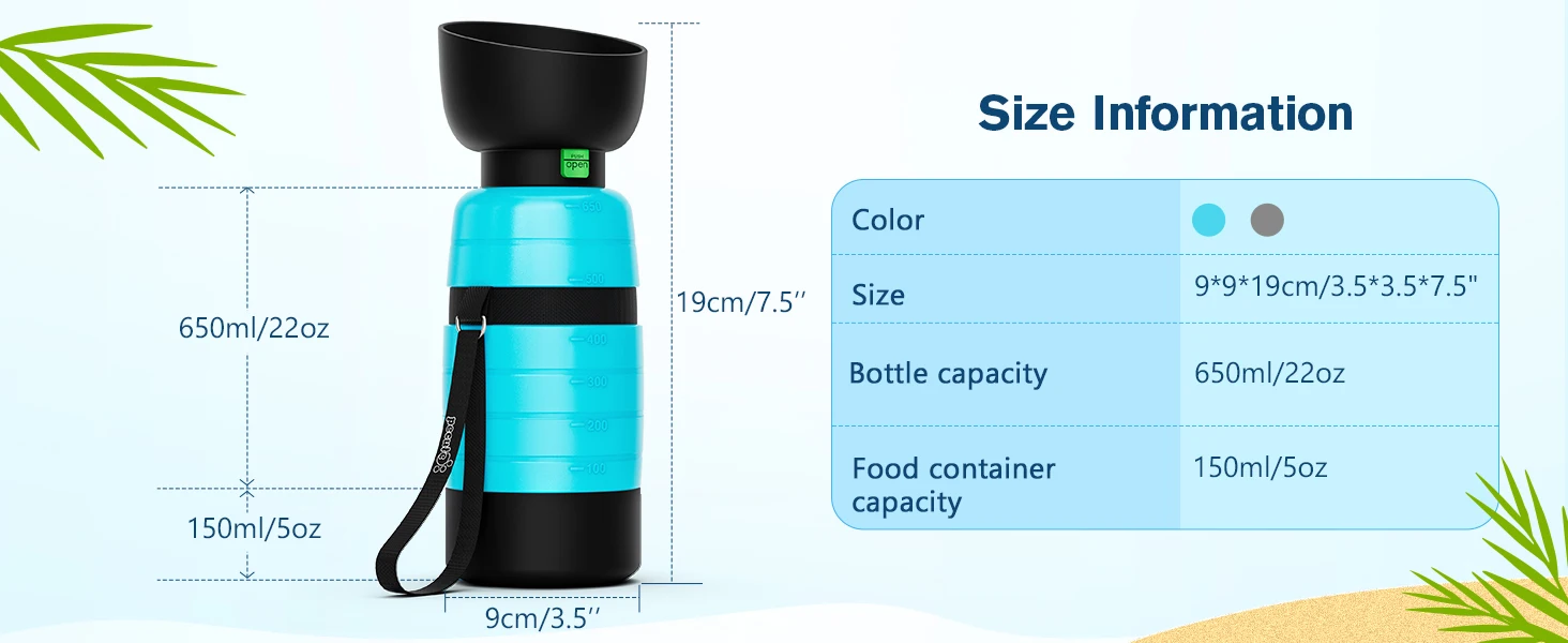 2-in-1 Dog Travel Water Bottle & Food Container – 650ml