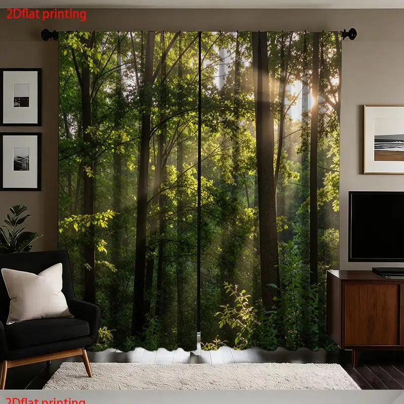 Realistic Tropical Forest Curtain Panels Sunlit Woodland Scenery Drapes for Living Room Home Decor Privacy Window Treatment