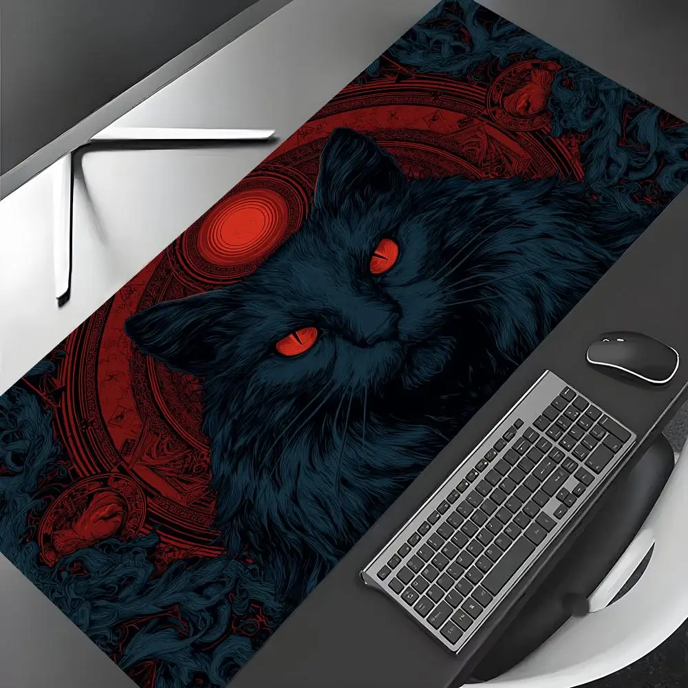 Red Rune and Black Cat large Mouse Pad Gaming mats Non-Slip Desk Mat mouse carpet with Stitched Edge HD printing Office mat