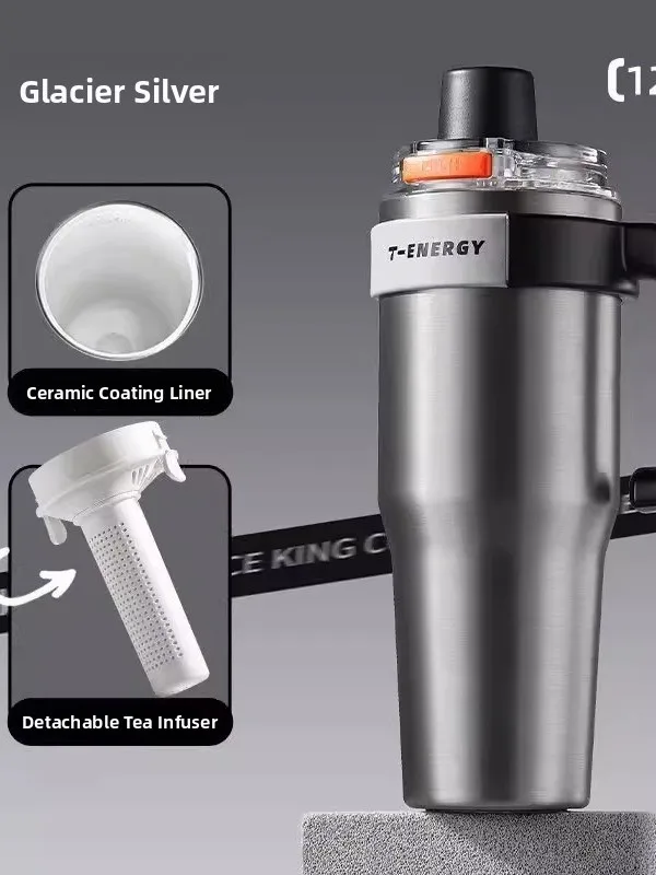 

TKK Giic Thermal Cup Large Capaci Water Bottle Insulated Ice King Cerc Inner Lid Portable Coffee Mug with Handle