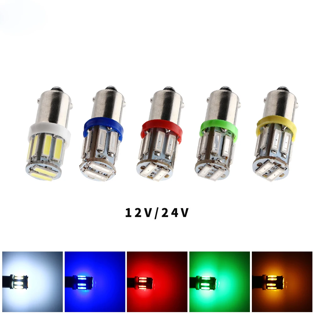 

5PCS DC 12V 24V T11 BA9S 7014 10 SMD 250LM Led Bulb Door Side Map Indicator Reverse Reading Tail Light Car White Red Blue Amber