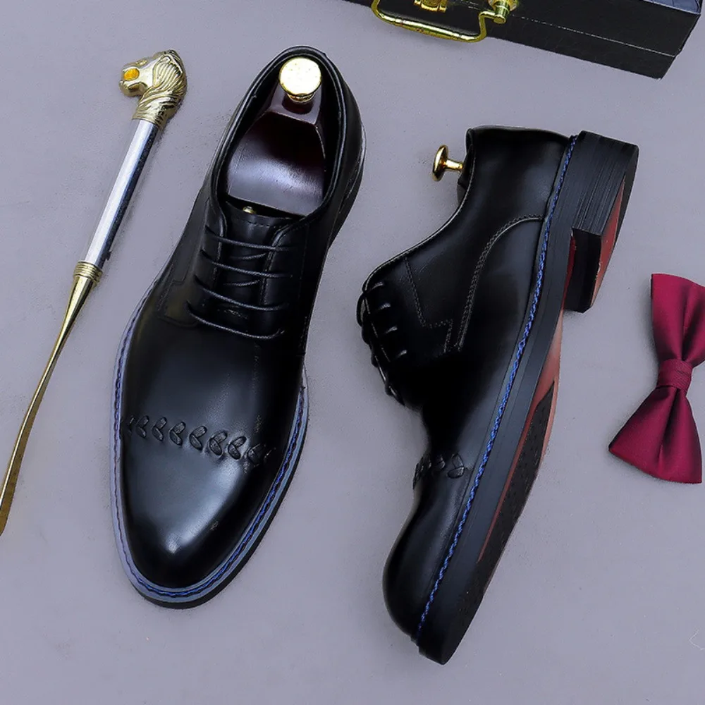 Scarpe derby a triplo snodo da uomo |   Scarpe basse da lavoro formali e casual in vera pelle di vacchetta, basse