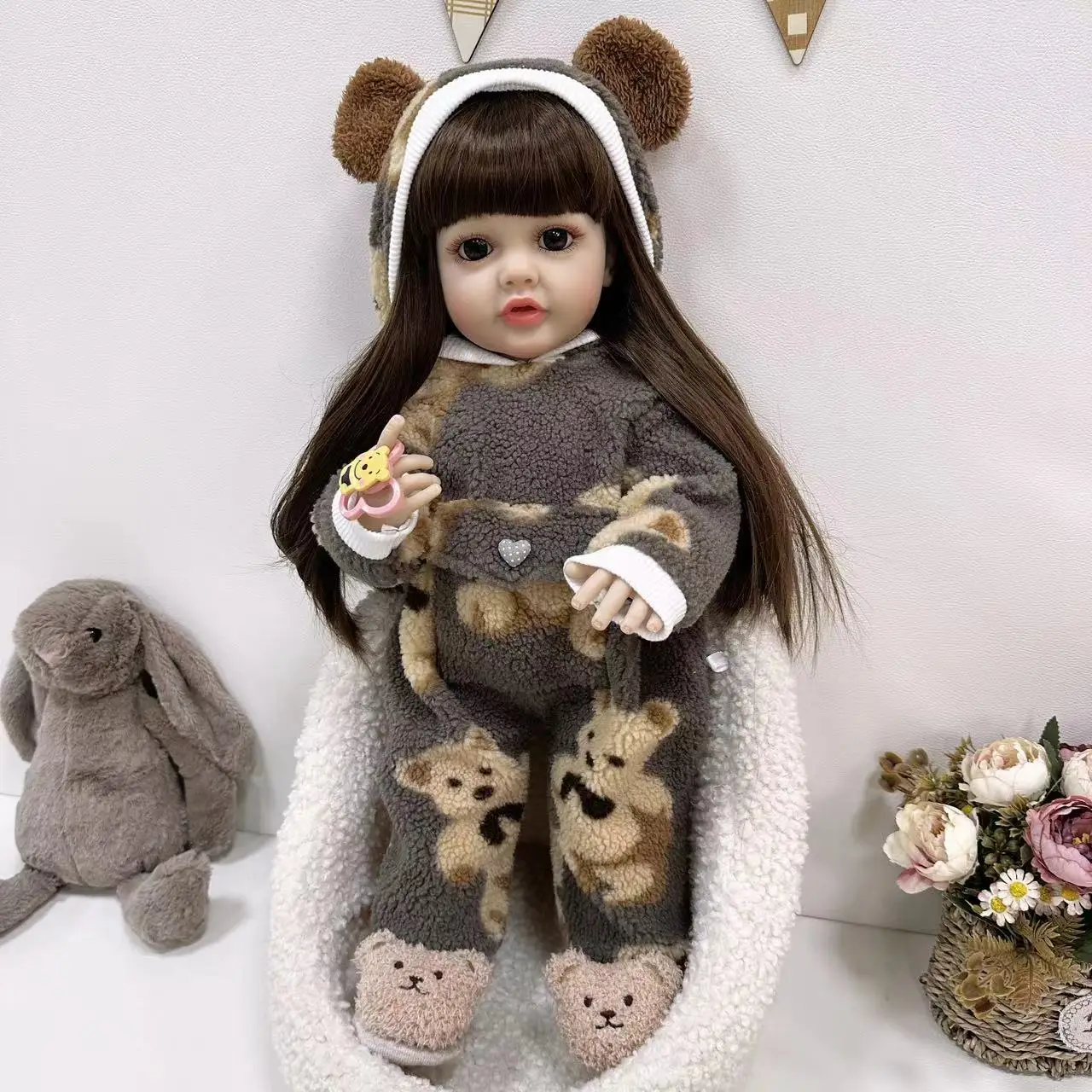 Cokela 55 cm realistische Silikon-Neugeborenen-Reborn-Babypuppe, 22 Zoll, niedliche Vinylpuppe, echte weiche Haptik, Kinderspielzeugpuppe, Geburtstagsgeschenk