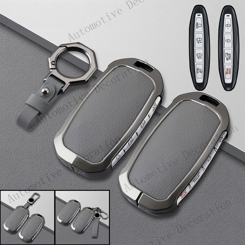 Z+ 8 Button Zinc Alloy Leather Car Remote Key Fob Case Cover For Genesis GV60 2023