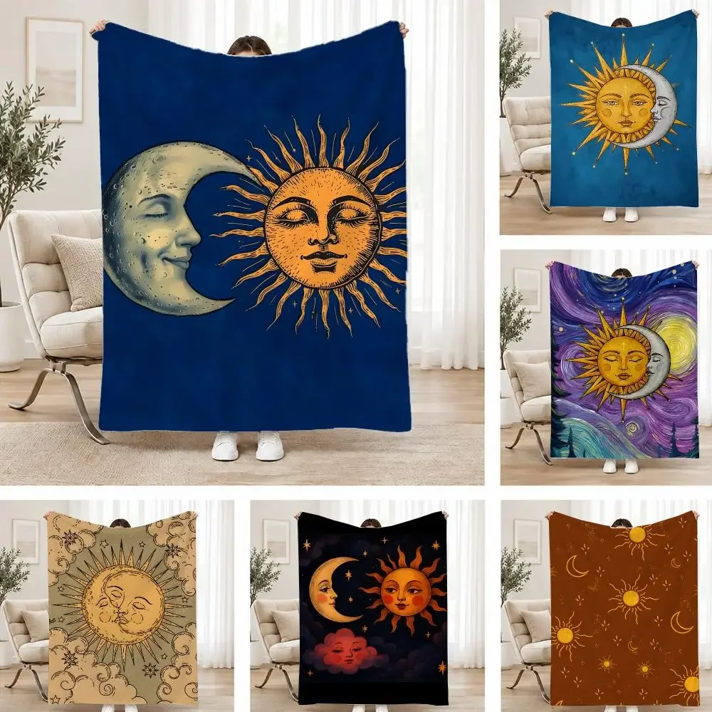 Art Pattern Sun Moon Throw Ultra Soft Plush Flannel Blanket, Decorative Throw for Sofa, Bed, Trip, Camping & Picnic