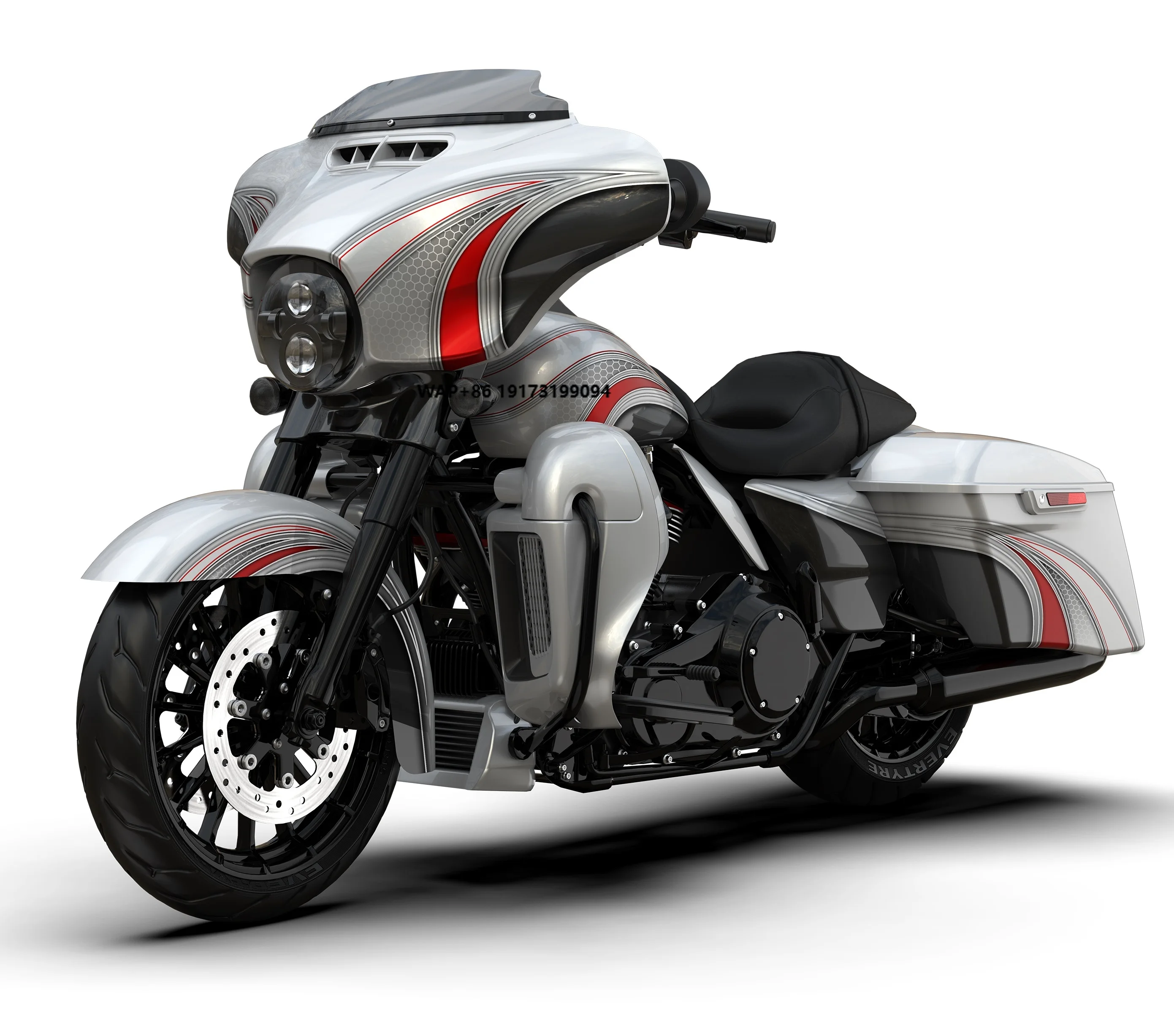 

Candy Red Silver Honeycomb Fade Body Kit Fairing Kit Saddlebag Fender Gas Tank Fit for Harley-Street Glide CVO 14-20