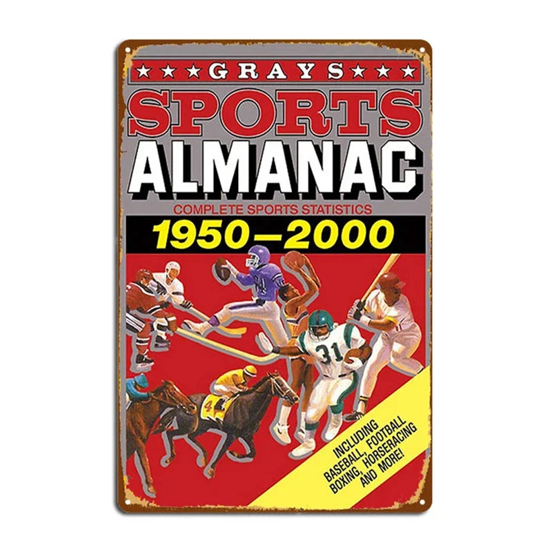 Almanaque deportivo de grises Estadísticas deportivas completas 1950-2000 carteles de Metal decoración de pared de cueva de Club carteles de Metal de Regreso al futuro