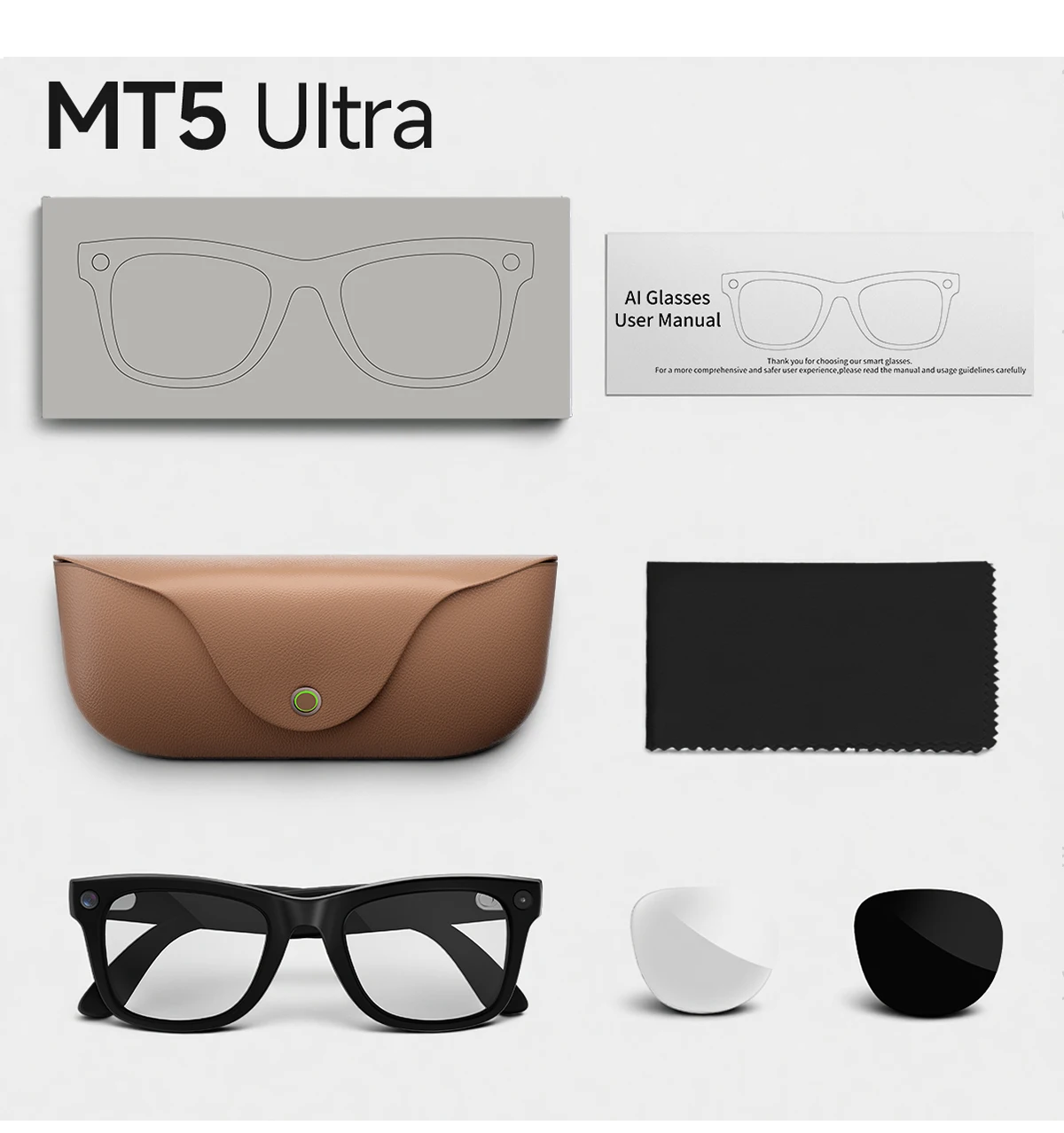 MT5 Ultra Smart AI Glasses 8MP HD Video Recording Real-Time AI Translation Voice Call Bluetooth with Charging Case