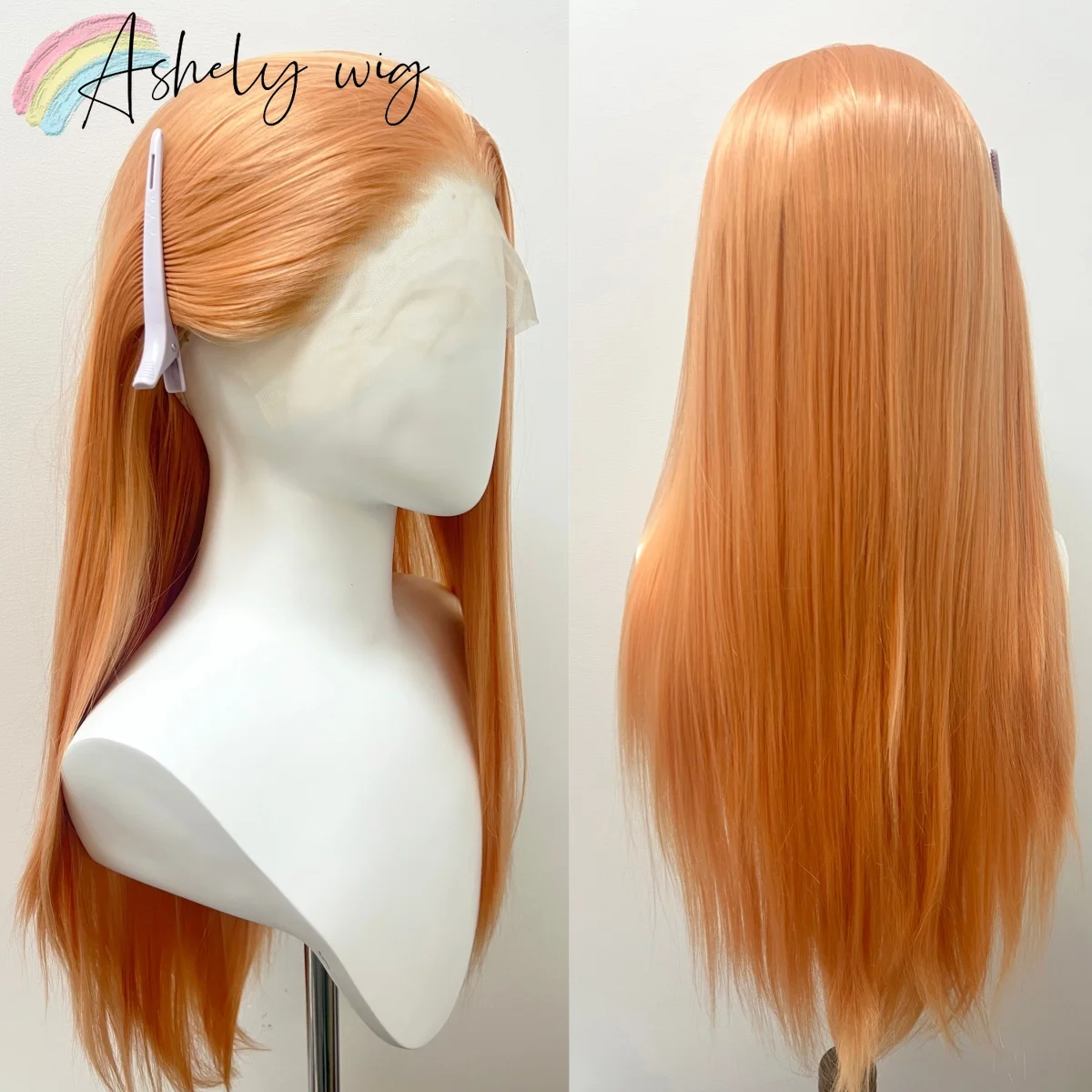 

Ashely Light Orange Wig Sweet 13x4 Lace Front Cosplay Wigs Long Straight Nature Looking Synthetic Lace Frontal Wig for Halloween
