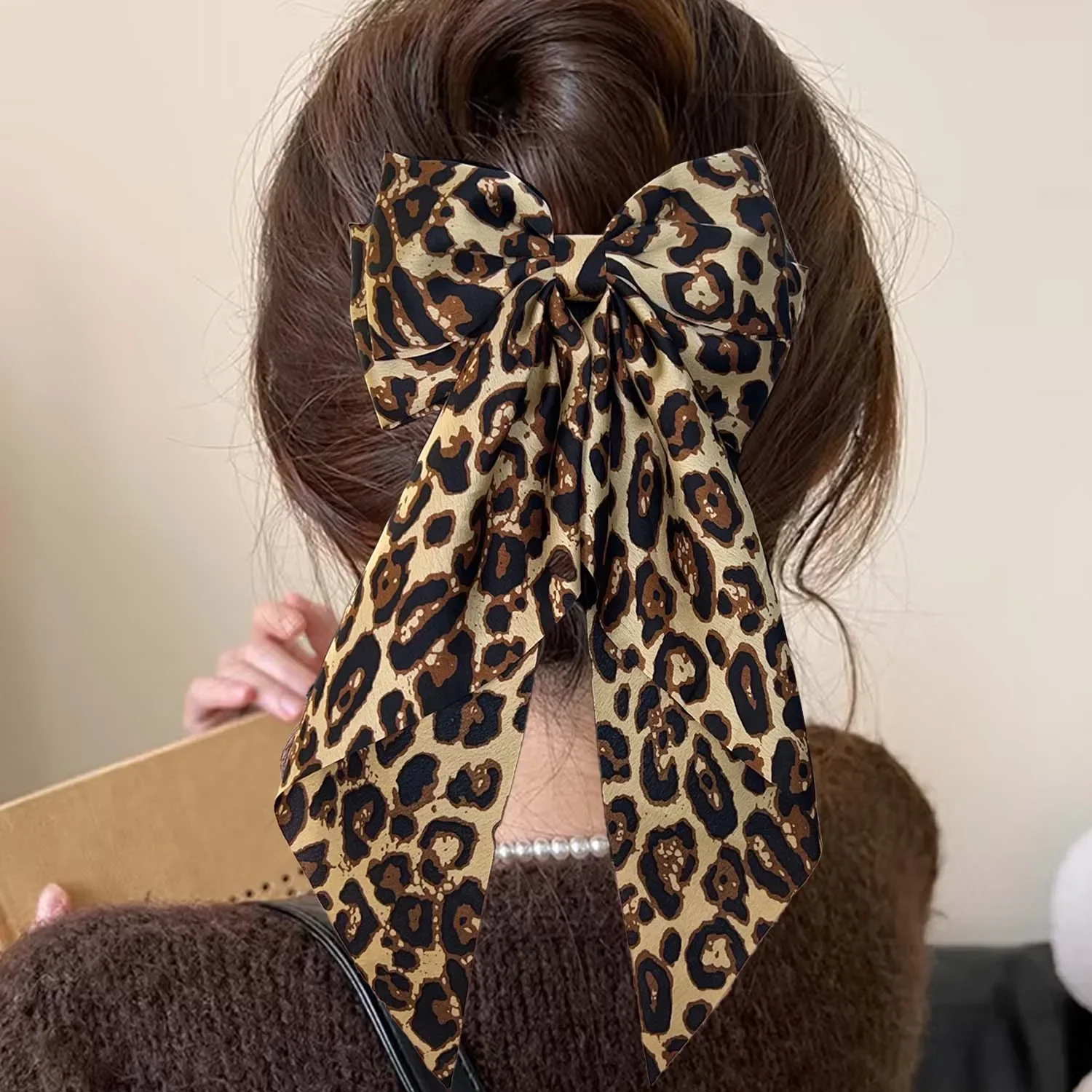 

Leopard Print Ribbon Hair Bows - Vintage Elegant Hair Clips for Women, Fashion Accessories for Party Pañuelo en la cabeza