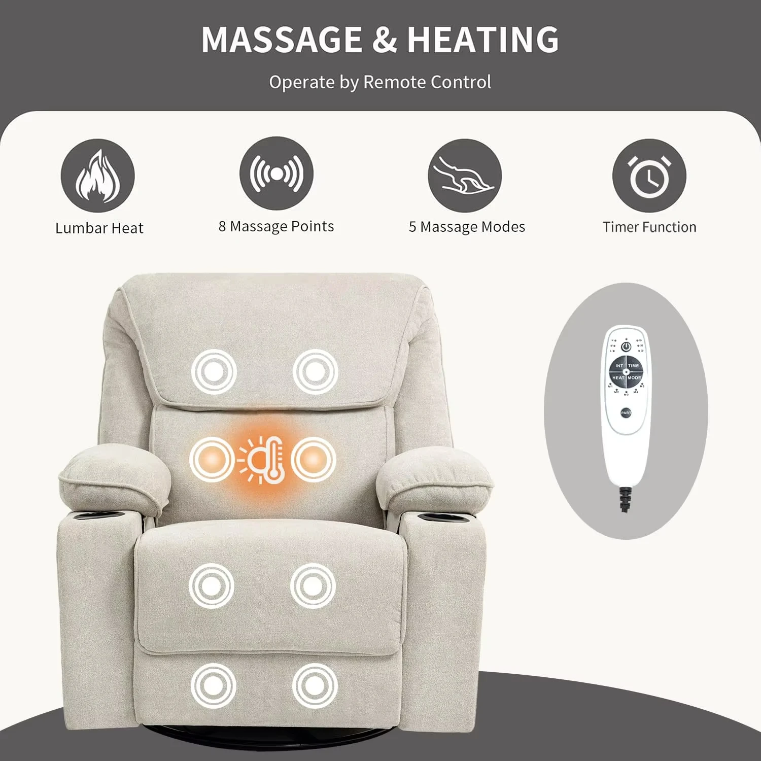 Modern Smart Single Electric Living Room Reclining Sofa Recliner with Swivel Rocker Lift Chair Massage Heat Remote Controlpromot