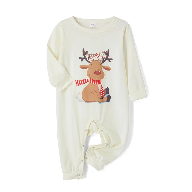 Family Christmas Pajamas Matching Set Elk Print Long-Sleeve Tops with Plaid Pants Sleepwear Set for Adult Kid Baby Dog