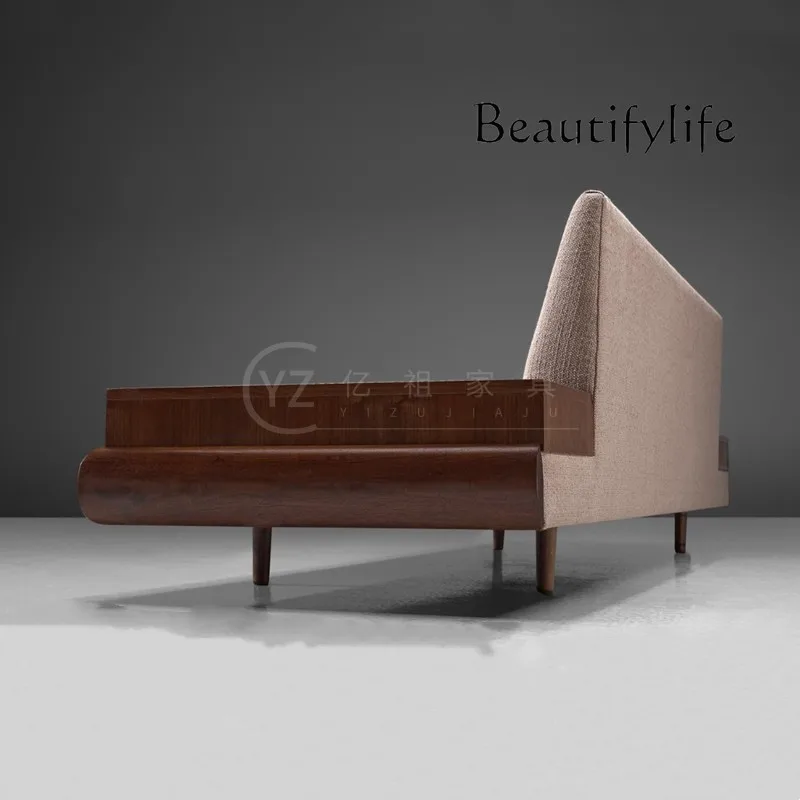 One-Line Straight Double Three-Seat Solid Wood Sofa Light Luxury Elegant Hotel Club Leather Fabric Sofa