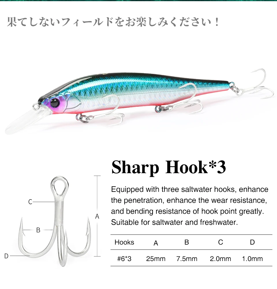 TSURINOYA 115S NYX SinKing Minnow Jerkbait 18,5 g 115 mm Salzwasser künstlicher professioneller Angelköder – Detail 18
