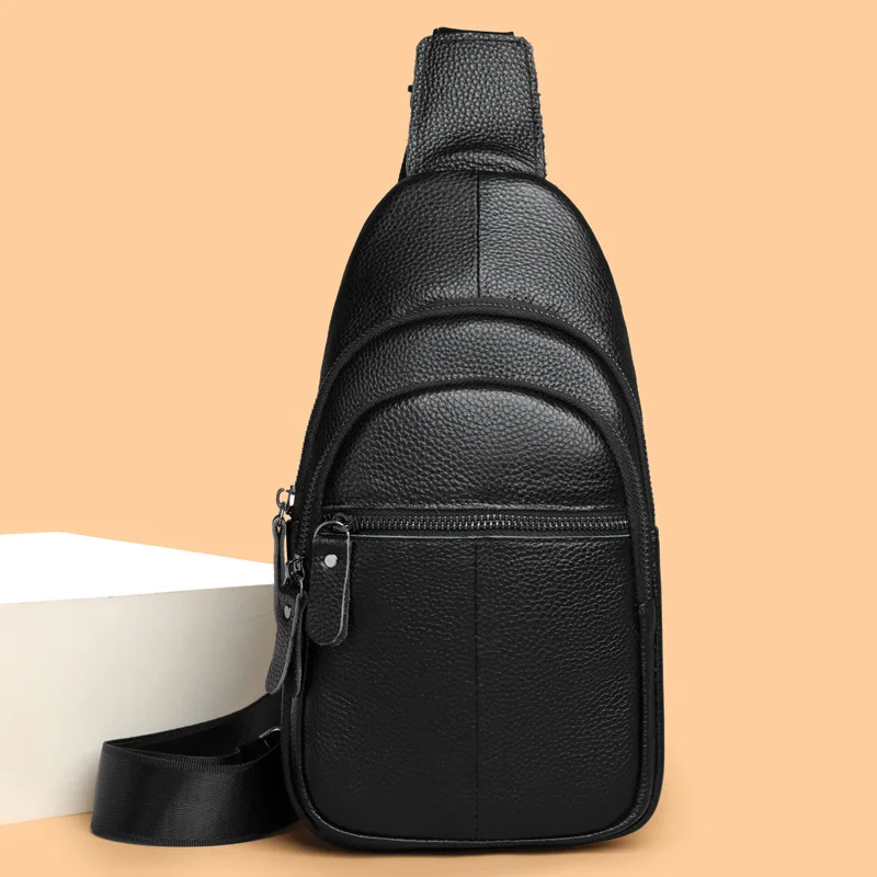 Men's genuine leather single-shoulder bag, lightweight backpack, multi-functional commuting chest bag