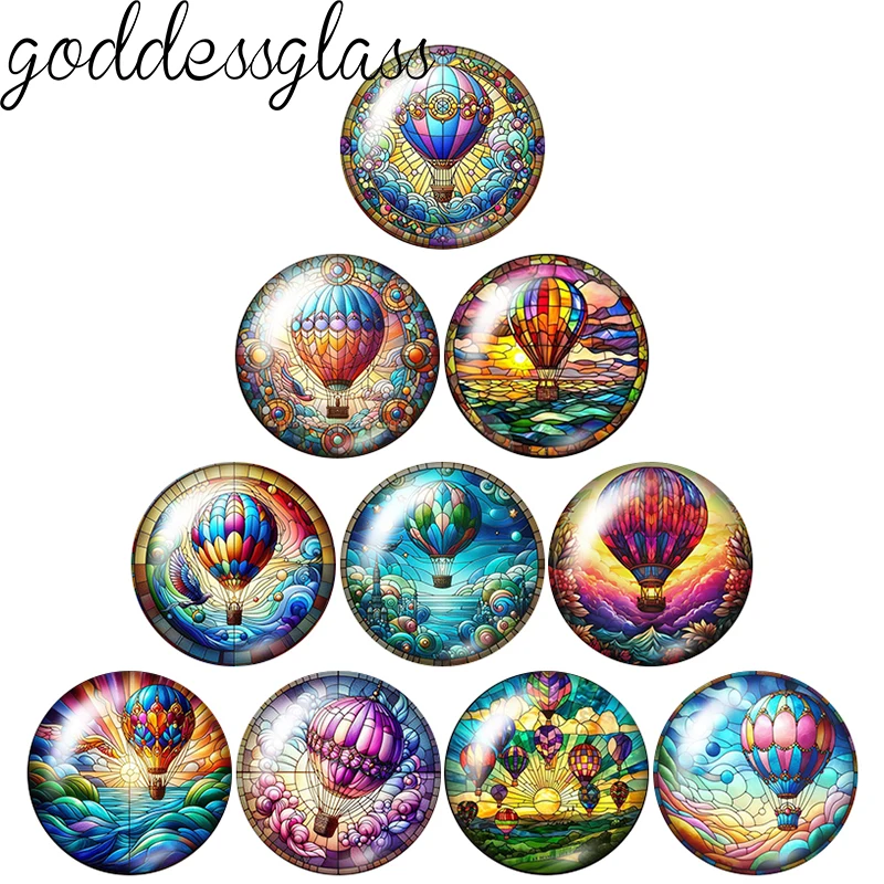 hot air balloon fire balloon travel image 10pcs 12mm/18mm/20mm/25mm Round photo glass cabochon flat back Making findings Jewelry