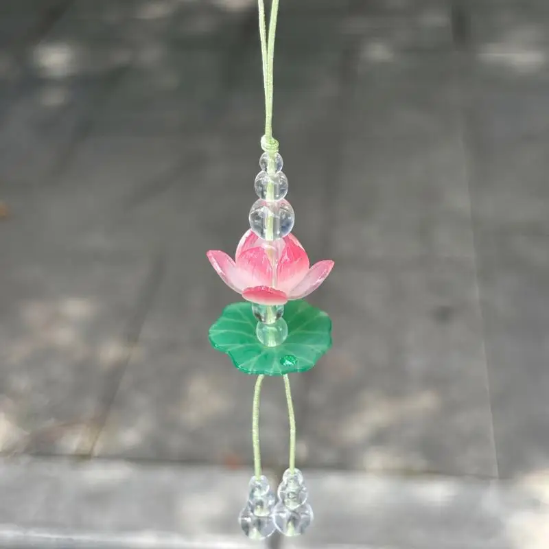 1pc New Simulated Flower Beaded Keychain Exquisite Summer Pink Lotus Phone Charm Pendant Car Ornaments For Women Bag Decoration view 5