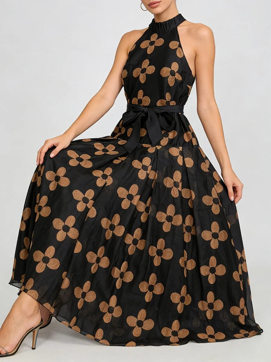 TWOTWINSTYLE Hit Kleurendruk Sheer Spliced Mesh Mode Jurken voor Vrouwen O Hals Mouwloos Patchwork Lace Up Jurk Vrouwelijke