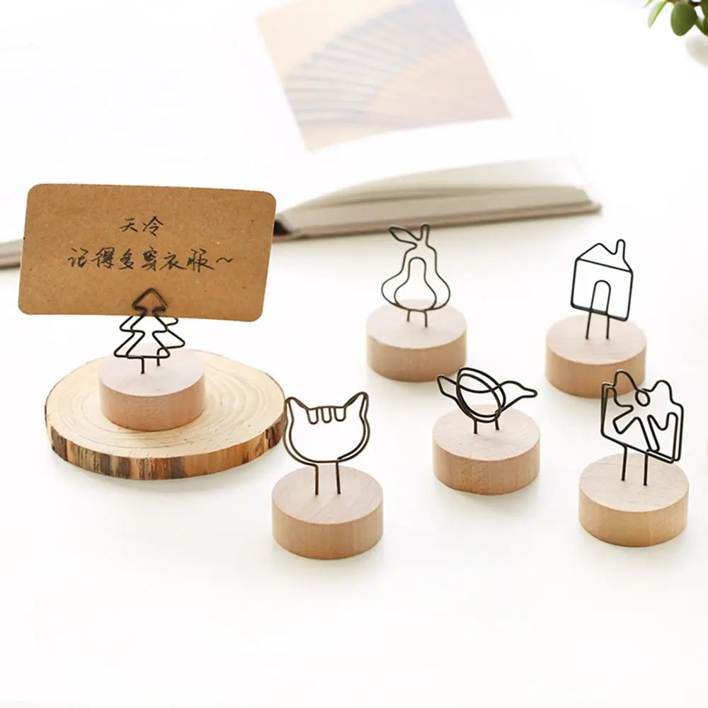 1 PC Desktop Ornament Home Decoration Photo Frame Round Wooden Holder Picture Clip Message Left Supporter Party Decor