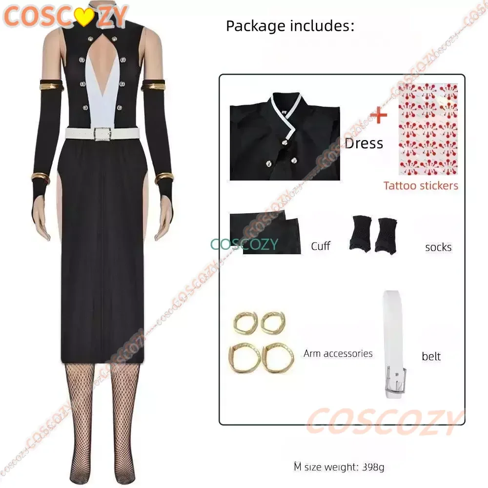 Uzui Tengen Cosplay Costume pour femme, uniforme d'équipe, fête de carnaval, robe noire, vêtements d'anime autocollant, perruque, version féminine