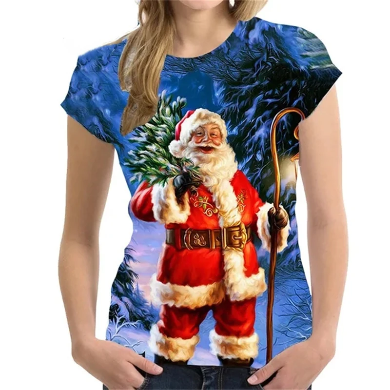 Christmas Santa Claus Snowman 3D Print T-Shirts Women New Short Sleeve T Shirt Y2k Harajuku Streetwear Tees Tops Female Clothing