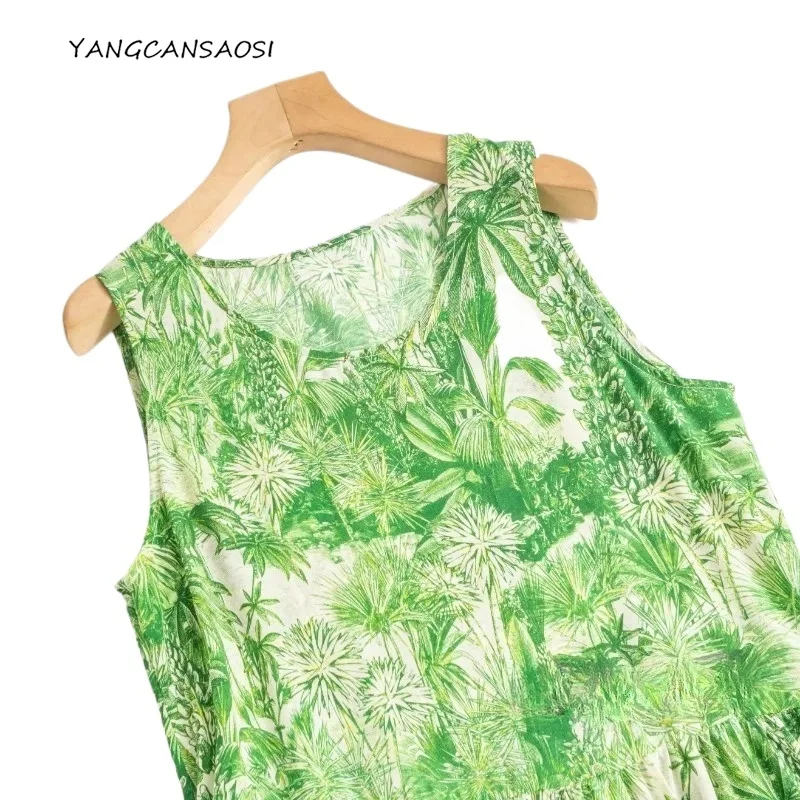 

Summer Fashion Vacation Style New Retro Art 100% Natural Mulberry Silk Crepe De Chine Sleeveless Comfortable Dress