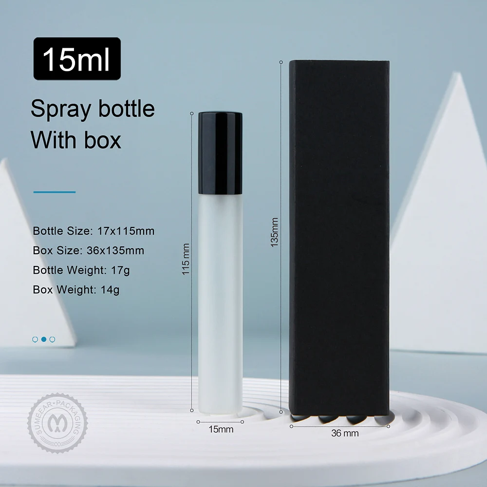 50 Pcs/Lot 15ml Perfume Bottles with Perfume Box Atomizer Frost Glsss Spray Bottles Refillable Sprayer Custom LOGO Pay Extra