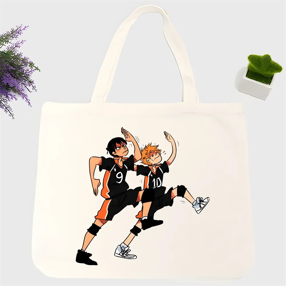 haikyuu Canvas Tote Bags for Ladies Handbags Kawaii Cute Bolsa Portable Shopping Shoulder Bag