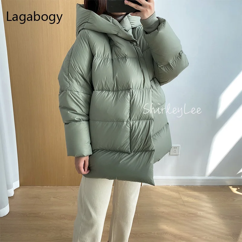 

White 2023 Winter Women Short Parkas 90% Duck Down Coat Warm Soft Ultra Light Puffer Jackets Female Hooded Snow Outwear