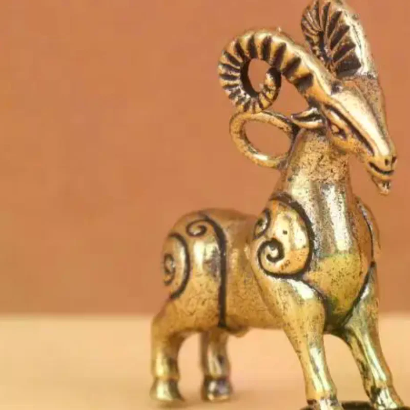 1PC Solid Brass Zodiac Sheep Statue Flat Base Desk Ornament Chinese Auspicious Meaning Desktop Decoration