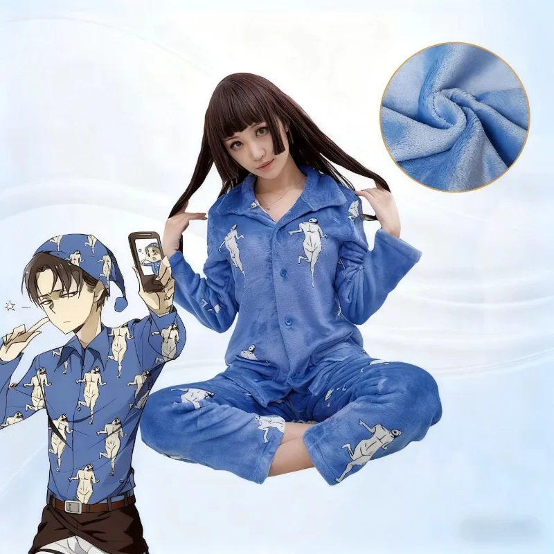 

Attack On Titan Anime Thickened Warm Flannel Women Sleepwear Loungewear Button Up Cardigan Suit Winter Ladies Pajamas Homewear