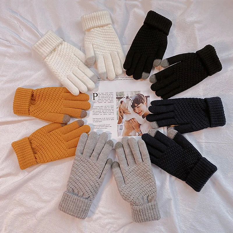 1Pair Women Touch Screen Winter Gloves Autumn Winter Warm Thick Gloves Skiing Gloves Casual Windproof Glove Girls Accessories