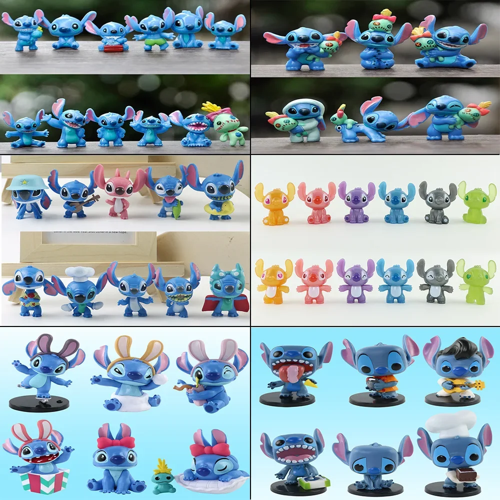 6-10pcs Stitch Anime Figure Doll Cartoon Stitch Toy Ornaments Micro Landscape Cake Decoration Model Pvc Figure Kid Birthday Gift