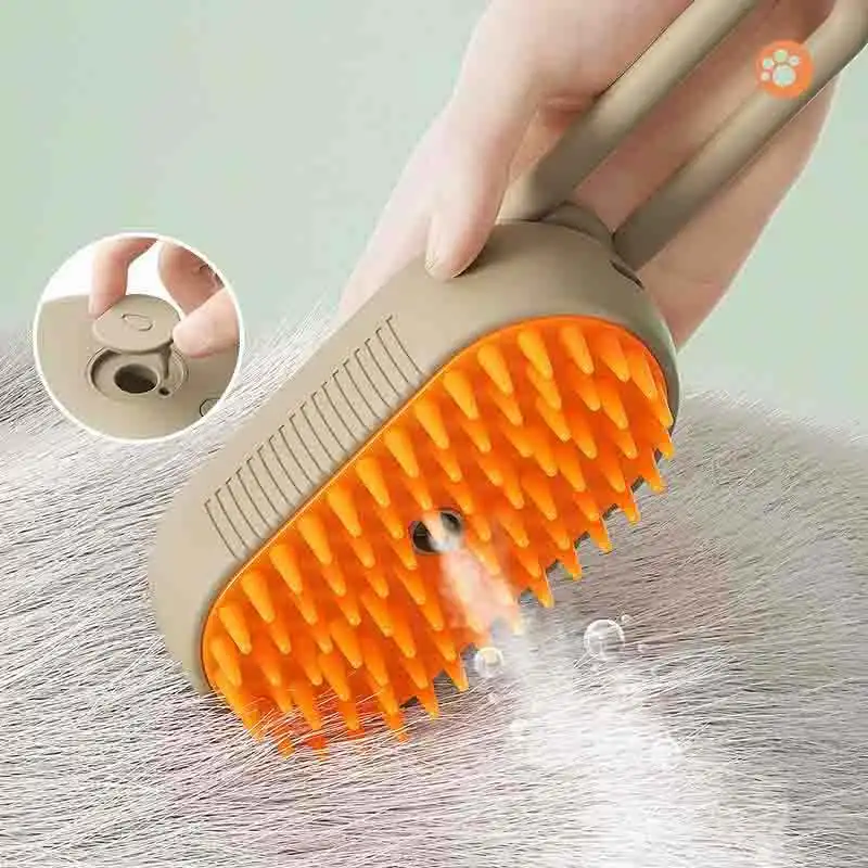 Cepillo de masaje en aerosol para perros y gatos, pulverizador de vapor de un botón, cepillo de depilación flotante giratorio plegable para baño, peine