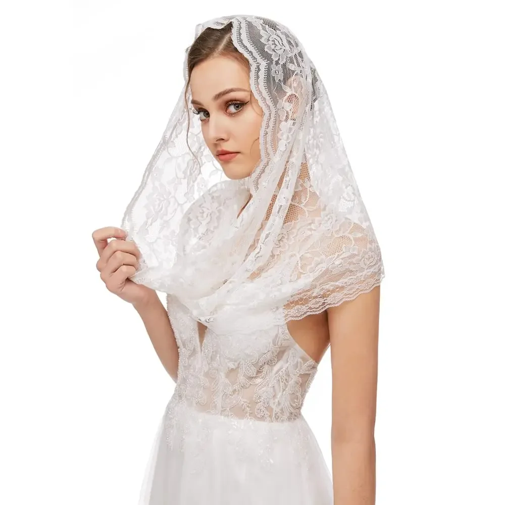 Veils Lace Scarf Veil Head Covering Latin Mass Mantilla Veil (White) 2025