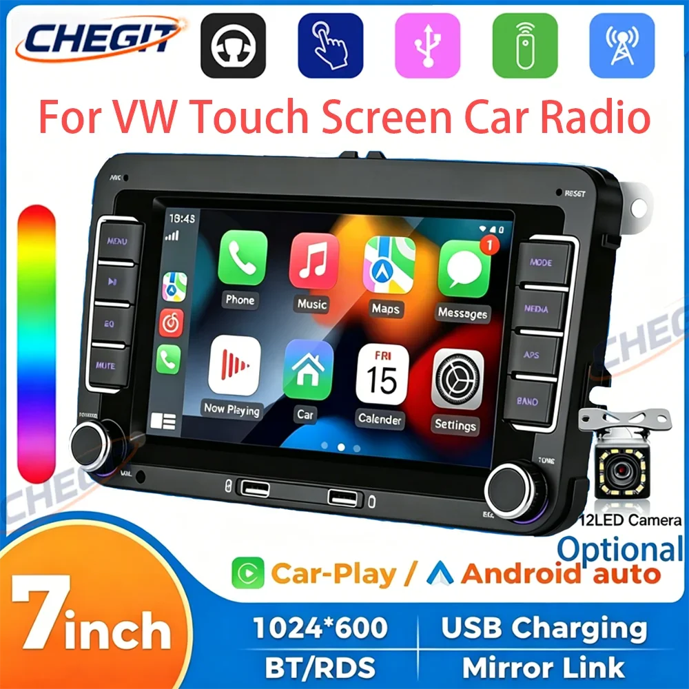 7' Car Multimedia Player Radio For VW Golf MK5 MK6 Polo Passat B6 Wireless CarPlay Android Auto FM RDS 2 Din Player Car Radio