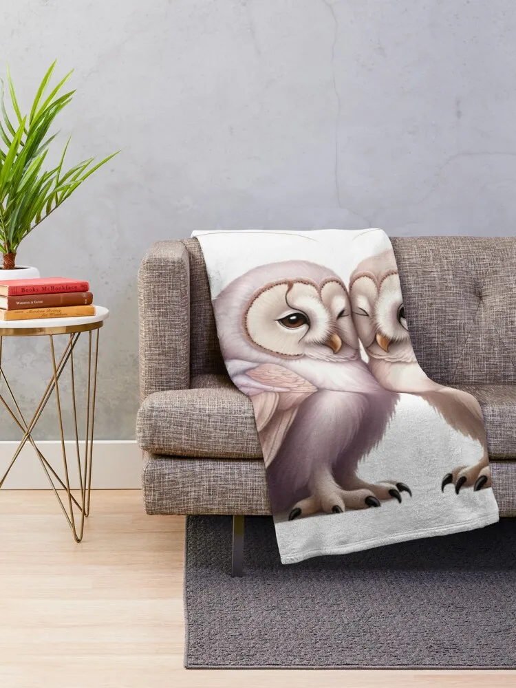 two owls with soft with pastel-colored feathers Throw Blanket Baby Luxury for sofa Beach Blankets