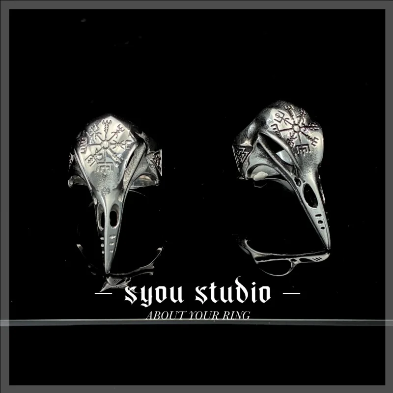 Dark Vintage Viking Rune Raven Couple 316L Stainless Steel Ring Gothic Punk Unisex Courage Men's Gift Women's Jewelry Wholesale