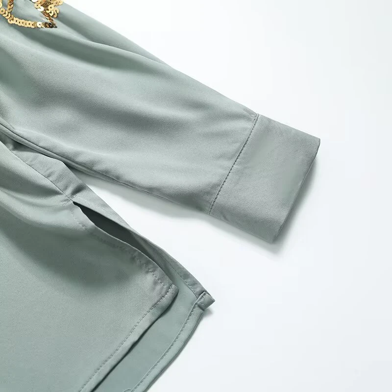 KEYANKETIAN 2025 Spring New Women's Sequined Decoration Satin Blouse Single Breasted Loose Long Sleeve Shiny Shirt Female Top