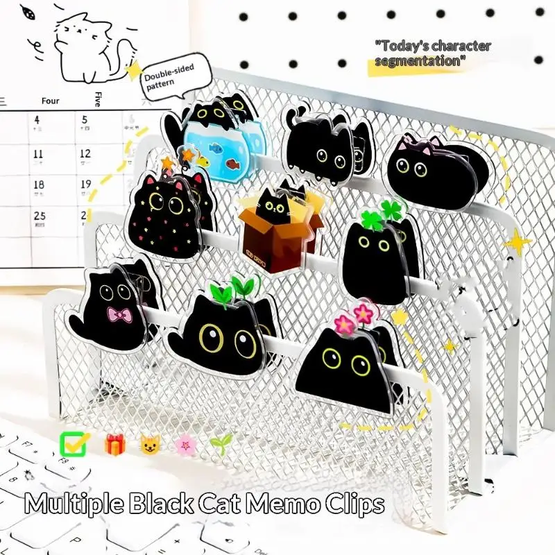 

Cute Black Cat Acrylic Paper Clips: 9 Pcs Double Sided Printed Cartoon Office School Stationery