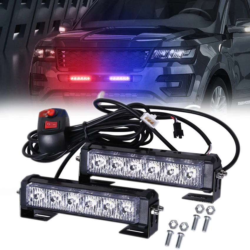 2 X 6 LED 9 Modes Traffic Advisor Emergency Warning Vehicle Strobe Lights for Interior Roof/Dash/Windshield/Grille/Deck