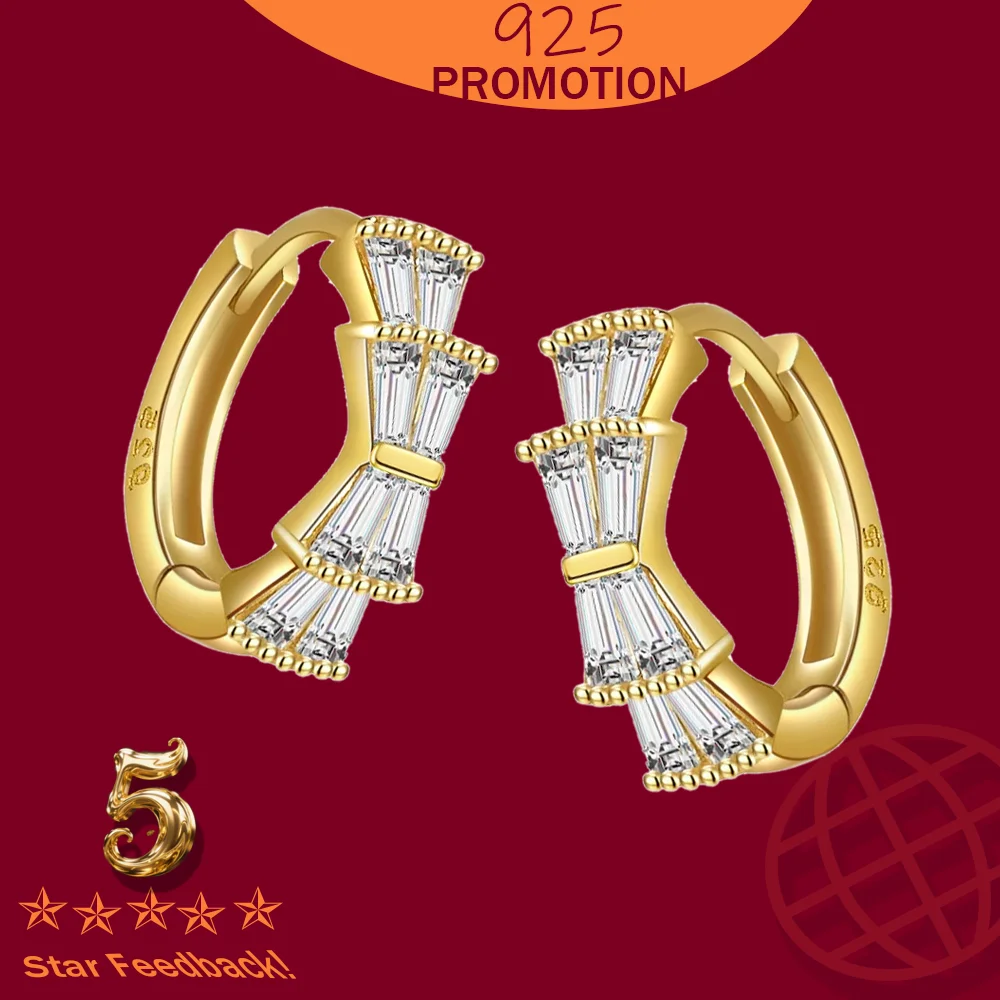 

New Crystal Hoop Earrings For Women Pure 925 Sterling Silver High Quality Jewelry