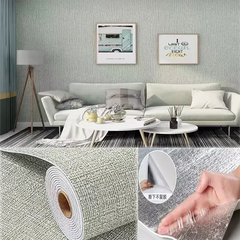 50cm Wide Linen 3D Wall Sticker Self-Adhesive Thickened Waterproof Wallpaper for Livingroom Bedroom Kitchen Decor Wallpaper image 3