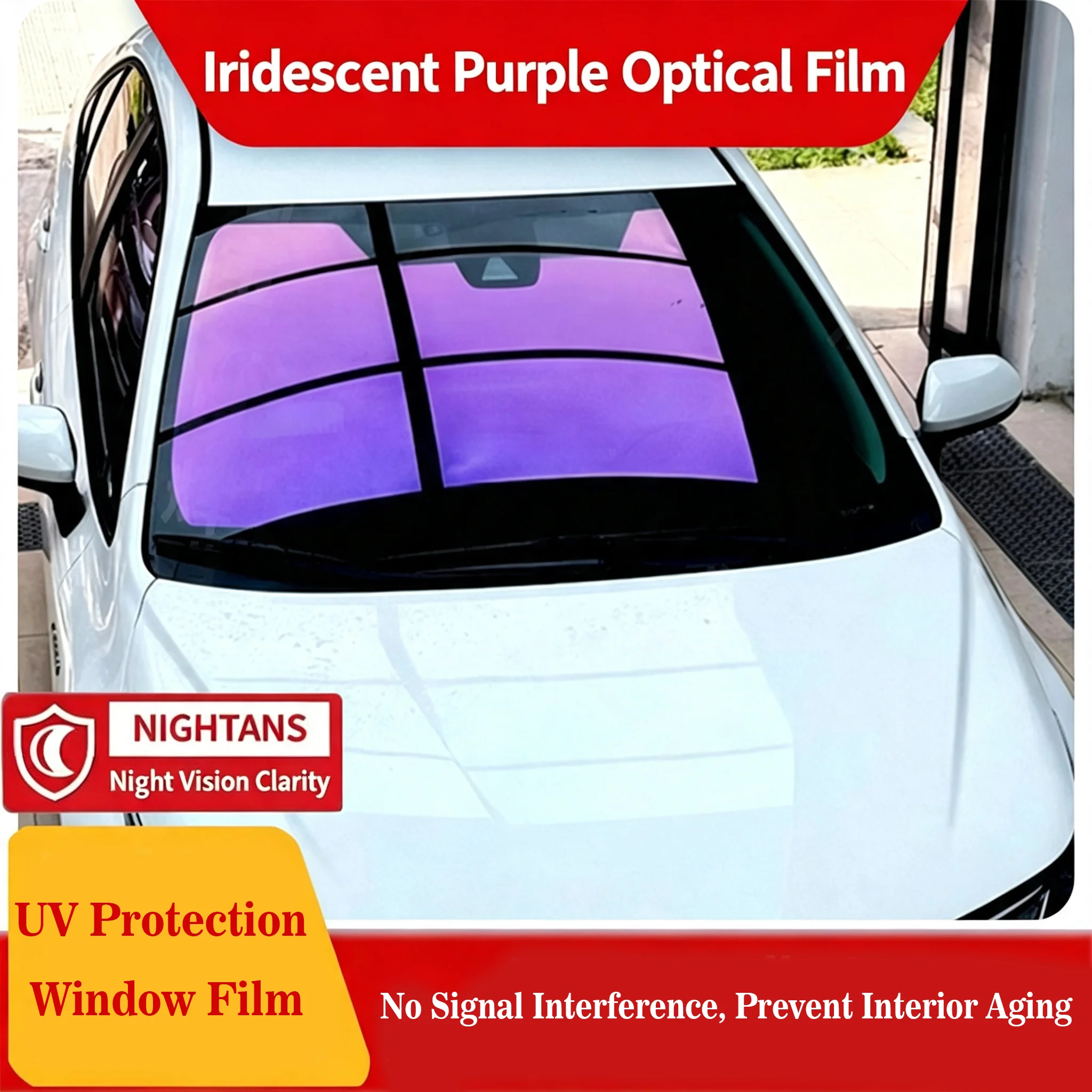 Iridescent Purple Car Front Windshield Tint Film UV Blocking Heat Insulation Windshield Solar Film Anti Glare Clear Vision Autom