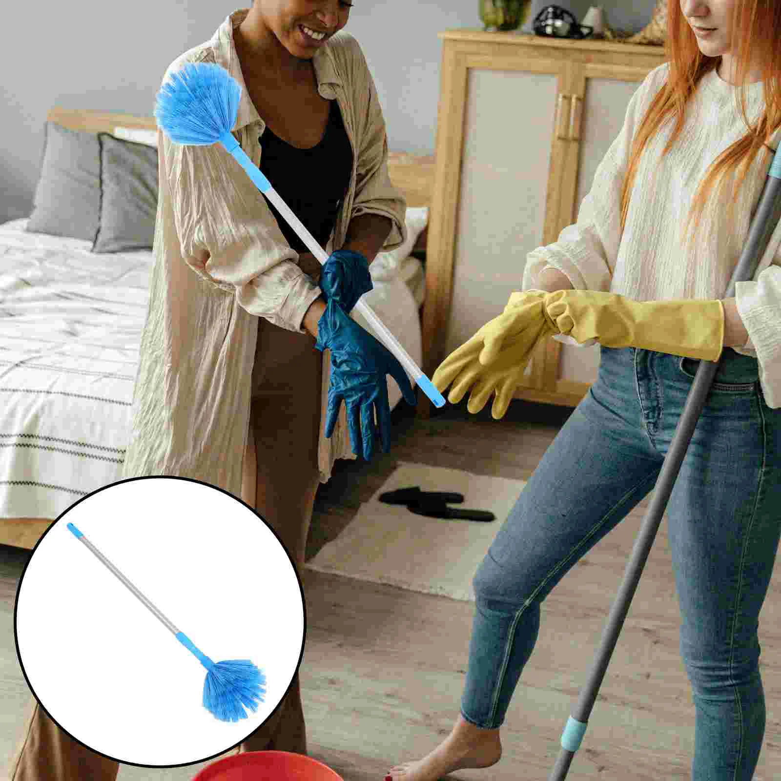 

1PC Extendable Ceiling Dusting Brush Pole Spiderweb Duster for High Reach Cleaning Cobweb Remover Wall Dusting Tool Indoor