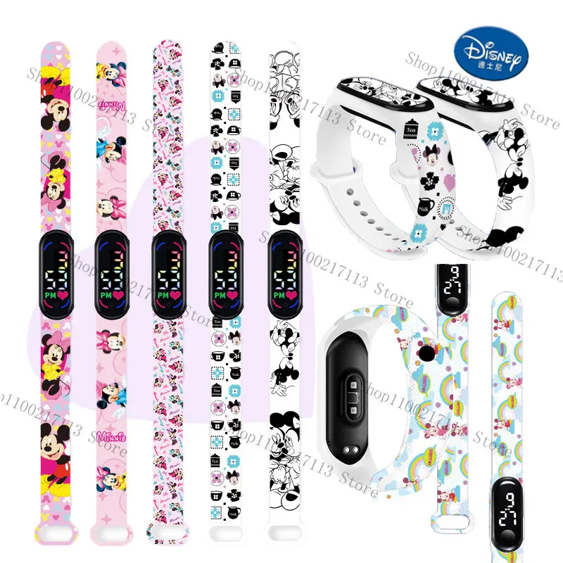 Disney Mickey Minnie children's watches anime figure print MI LED Colorful classic touch waterproof electronic kids watch gifts